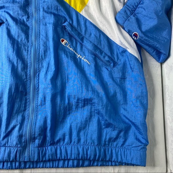Champion Nylon Full Zip Warm Up Jacket Blue/Sunny Yellow/White size XL - Picture 7 of 16